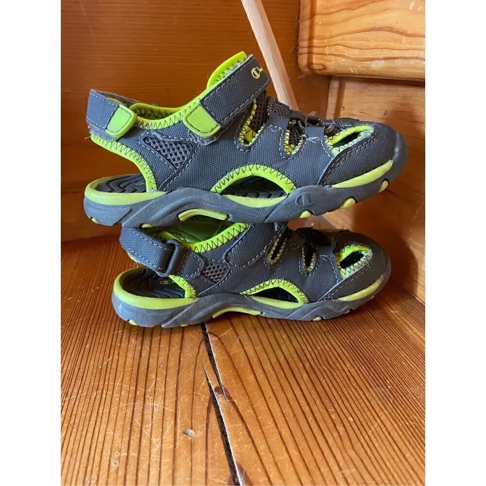 Champion Boys Sandals - Size 10 - Neon Green And Grey